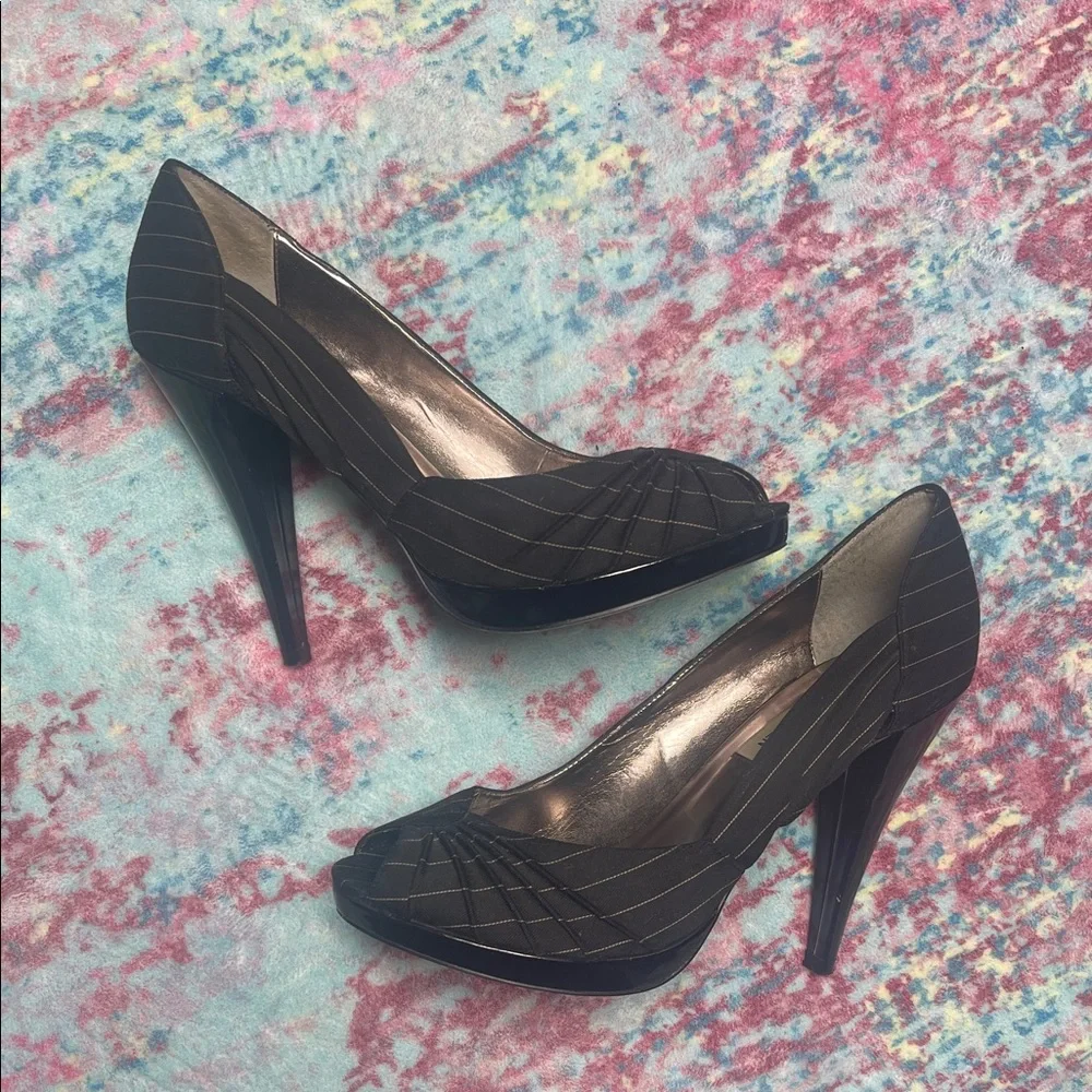 Steve Madden Black Pinstripe Peep-Toe Heels - Picture 3 of 5